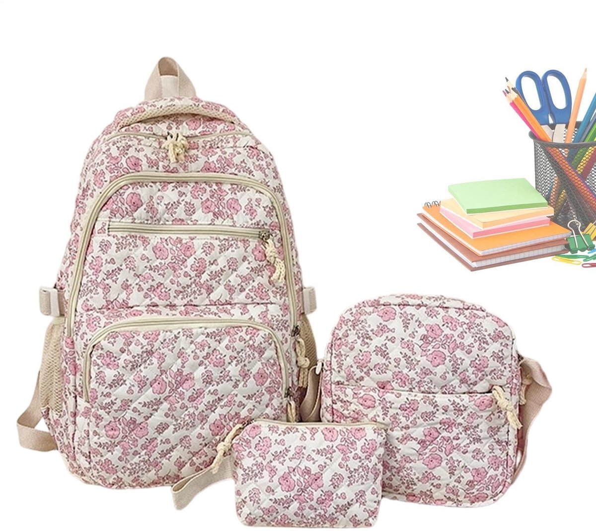 Bloemenprint Dames Tas Set - Roze