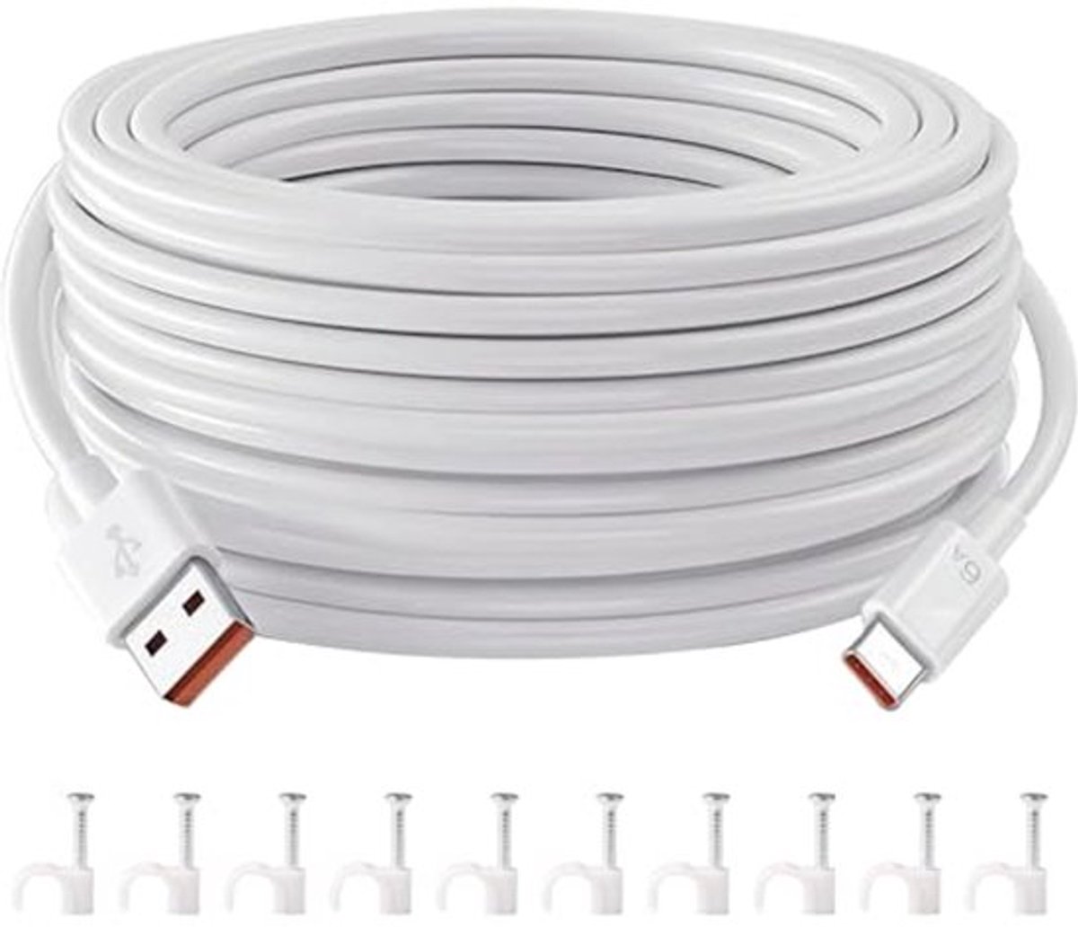 USB C verlengkabel 10m, oplaadkabel type C voor draadloze buitencamera 1080p, 2K magnetische montage, robuuste en flexibele voedingskabel, voor beveiligingscamera's