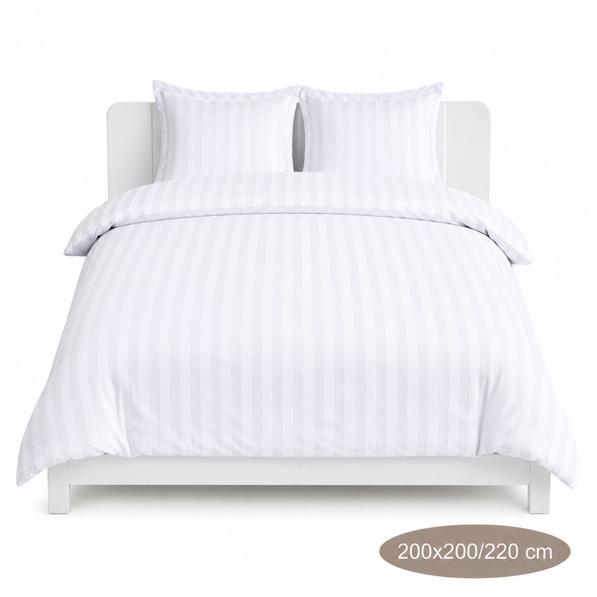 Gestreept Dekbedovertrek - Wit - 200x200/220 cm - Zacht & Ademend - Strijkvrij - Inclusief Kussenslopen - Hotel Luxe Uitstraling