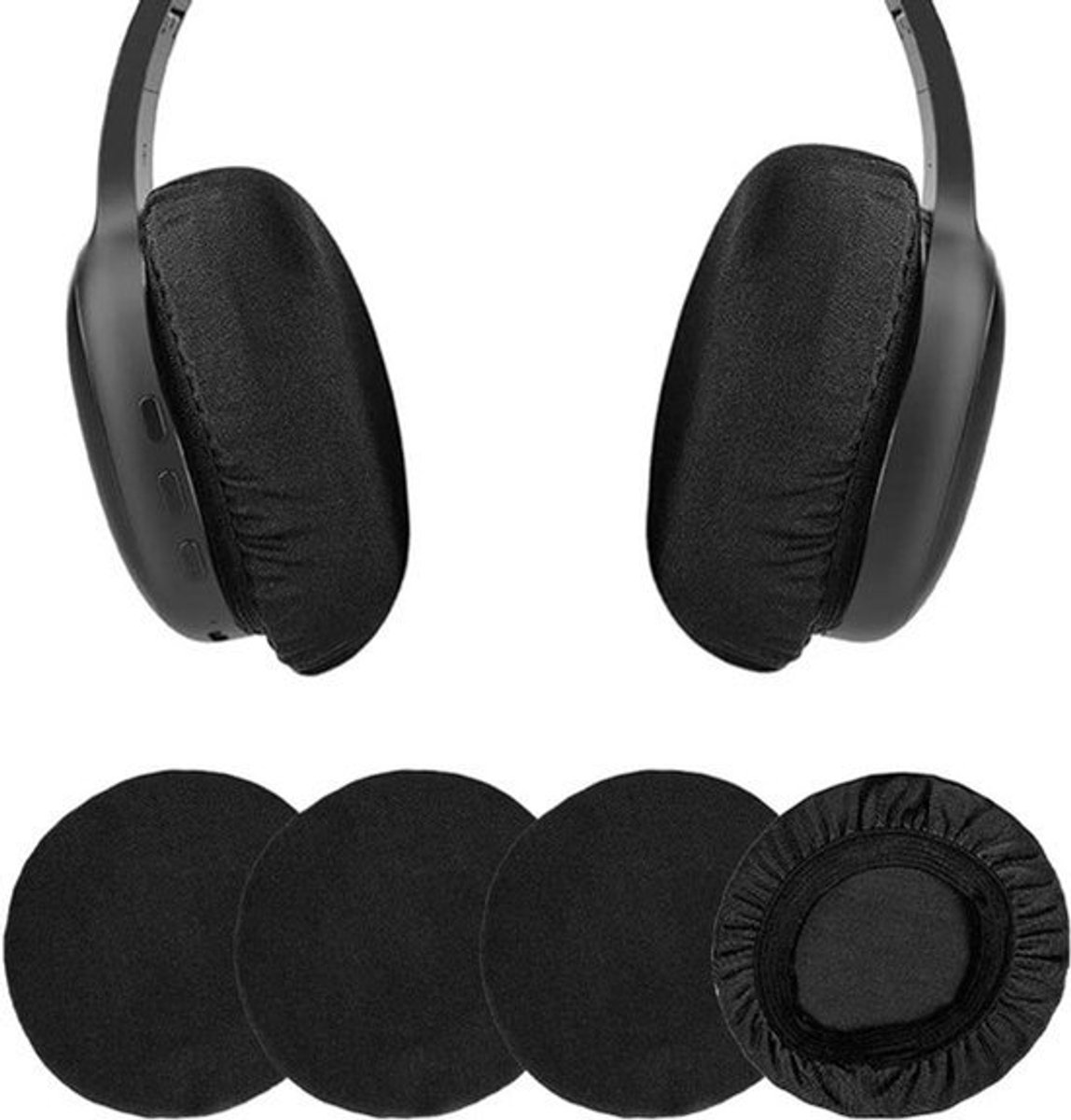 Pack van 4 Rekbare Wasbare Hoofdtelefoon Covers - Bescherming voor Hoofdtelefoons van 6 tot 8,5 cm - Zwart