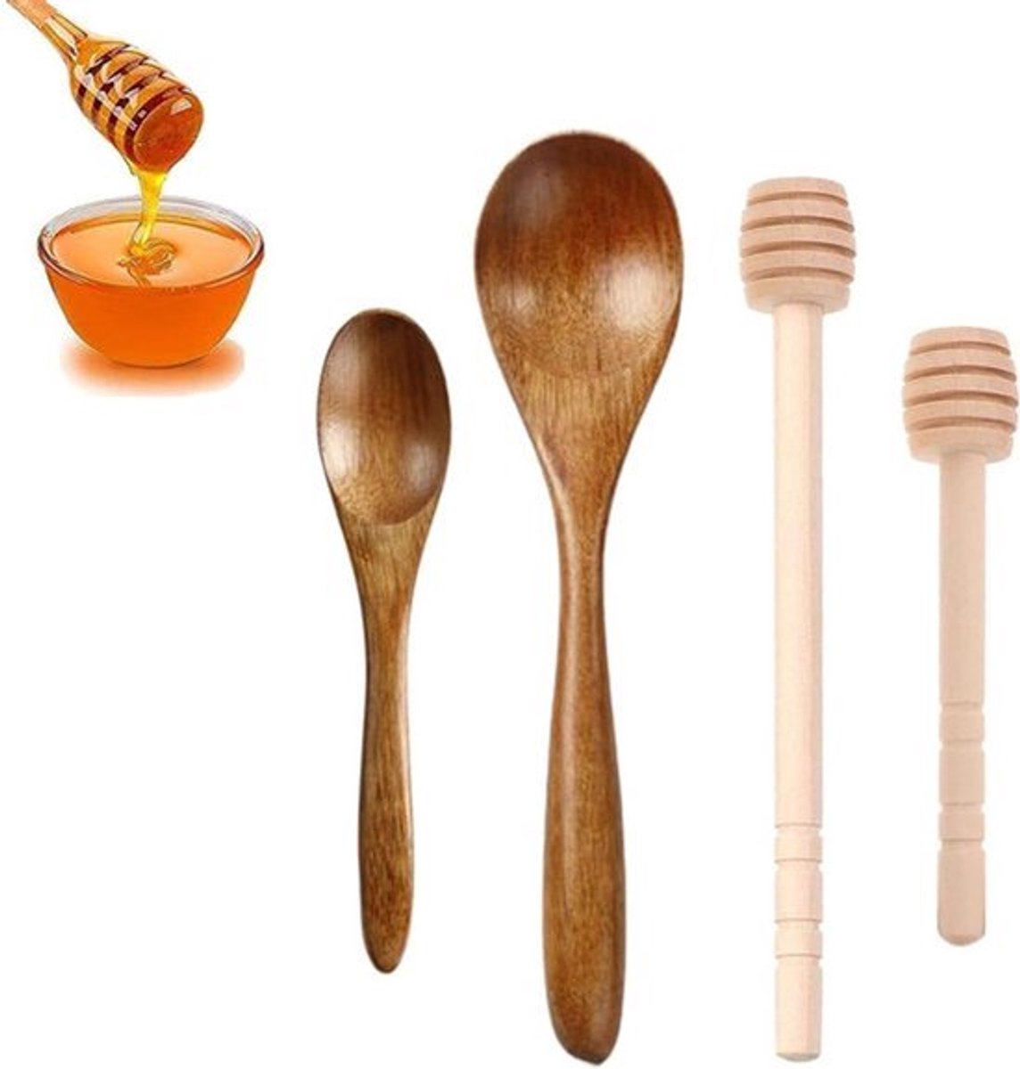 4 stuks honinglepel honingroerder met honinglepel voor honingpot | Perfect voor Thanksgiving, bruiloft en doop ceremonie