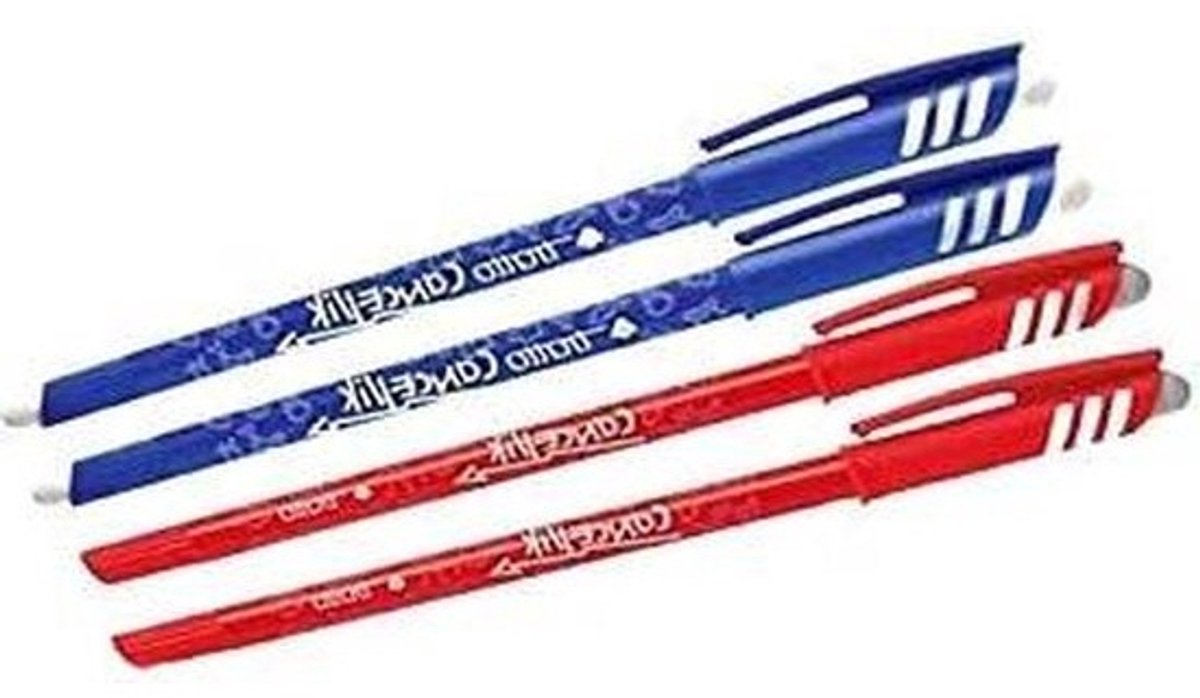 Rollerbalpen Set - Uitwisbare Pennen - Fouten Corrigeren - Dubbel Ingebouwd Rubber - 14 cm - Blauw en Rood