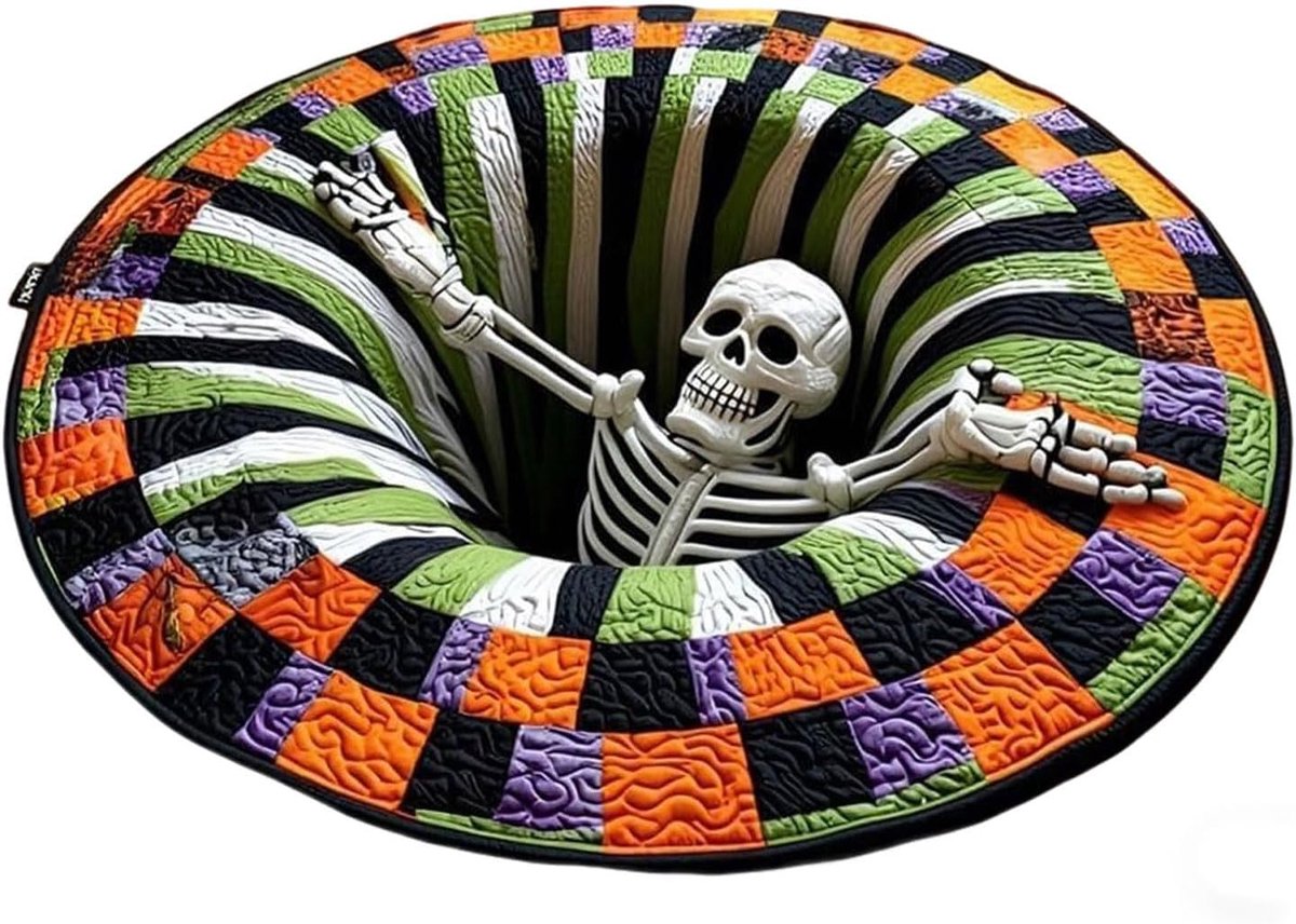 KZQ Ronde Halloween vloermat met 3D diepte-effect en antislip, zachte stof, 80x80 cm