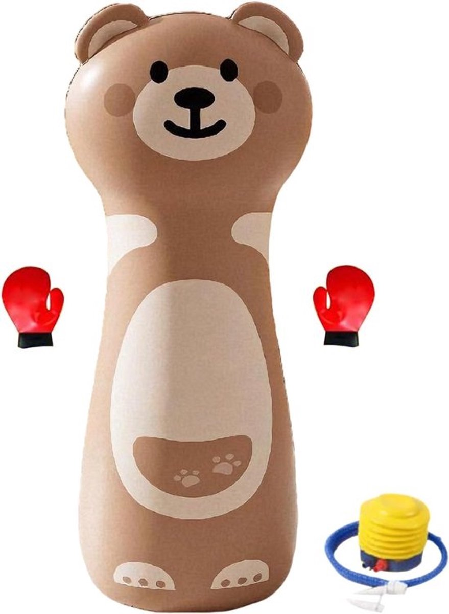 Opblaasbare Bokszak - Boksspeelgoed Kinderen - Actief Spel - Versterkt Spieren - 120 cm - Bruine Beer