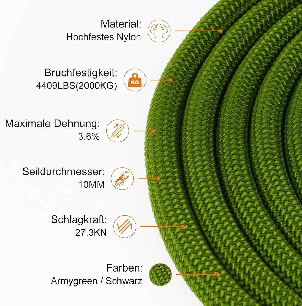 Static rope 10 mm - UIAA-gecertificeerd voor hoogte-reddingen, ankerboten en katrollen - beschikbare lengtes 10 m, 20 m, 30 m - hoge belasting en duurzaamheid, ideaal voor avontuurlijke activiteiten