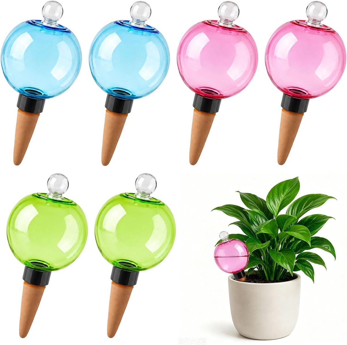 Set van 6 automatische plant waterballen van 500 ml voor zelfbewatering van binnen- en buitenplanten, ideaal voor irrigatie en onderhoud