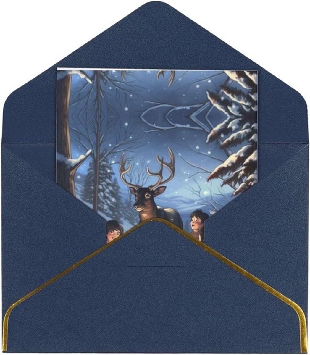 Wenskaarten met Enveloppen - Kaarten Set - Persoonlijke Boodschappen - Parelmoer Papier Goudrand - 15 x 11 cm - Blauw