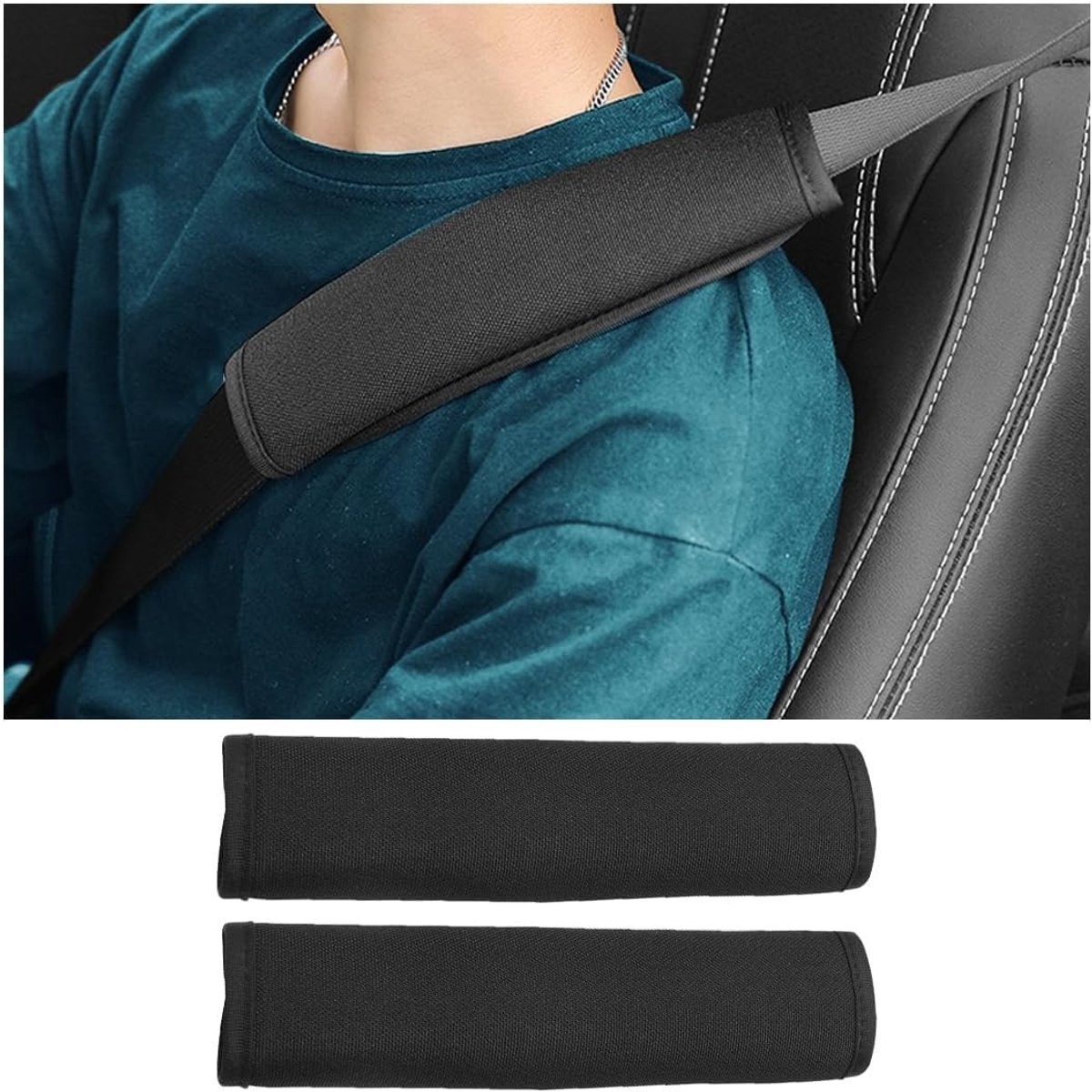 Set van 2 Zachte Autogordel Pads, Duurzame Schouderkussens voor Comfort en Bescherming tijdens het Rijden, Zwart