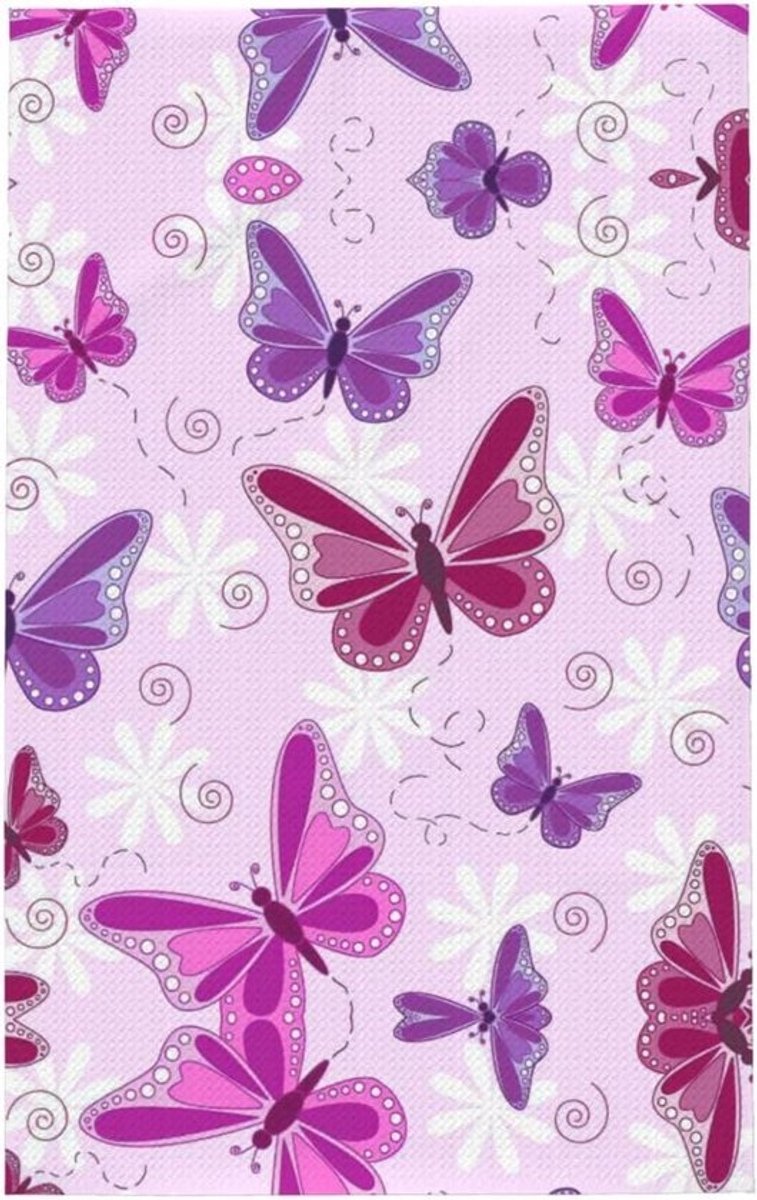 Keukendoeken Wafel - Vaatdoeken Theedoeken - Keuken Schoonmaken - Sneldrogend Absorberend - 66 x 41 cm - Roze Vlinderprint
