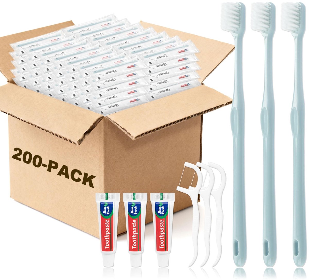 Wegwerp tandenborstels met tandpasta - 200 stuks met flosdraad