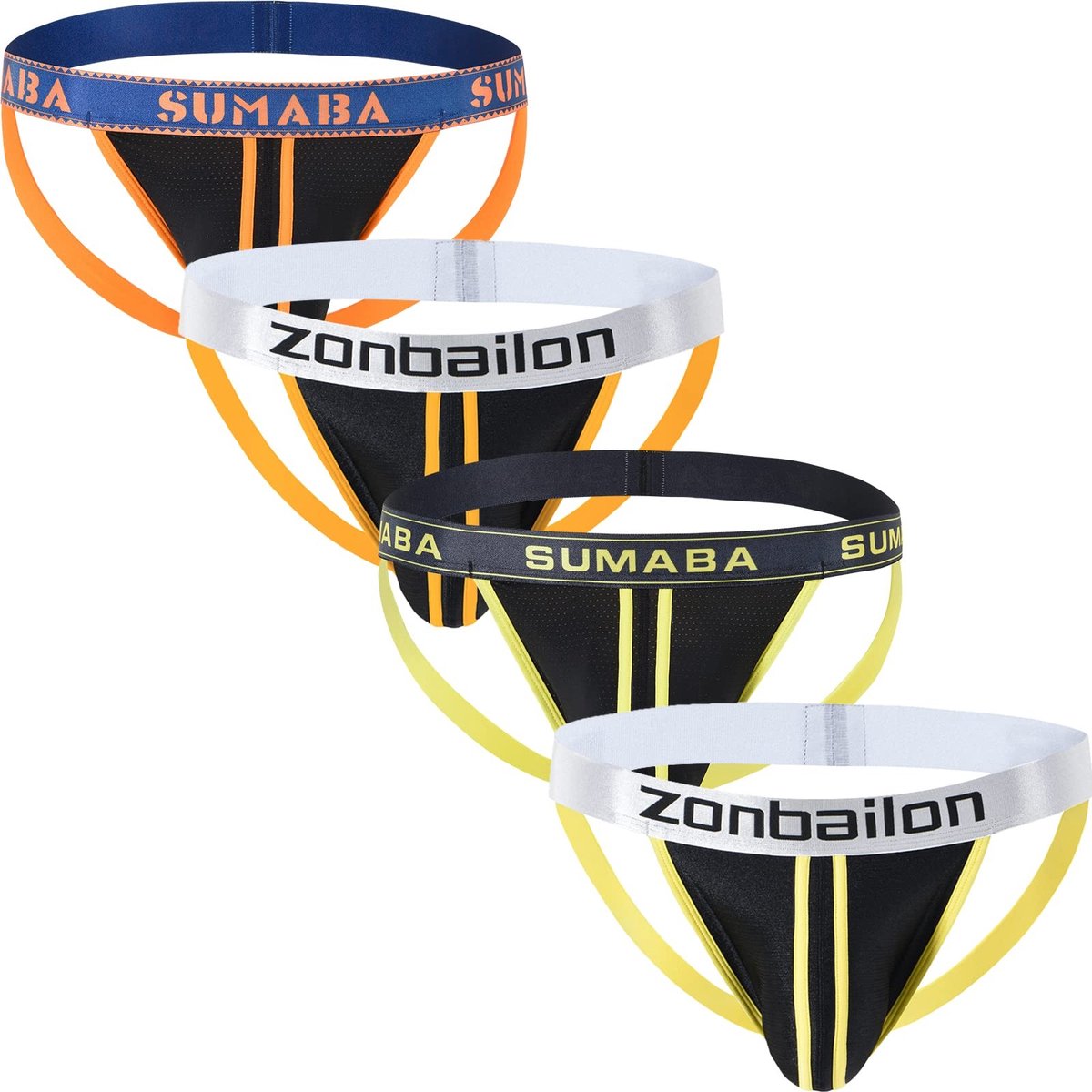 Jockstrap Ondergoed voor Mannen - Nylon Thong met Beenbanden - 4 Packs