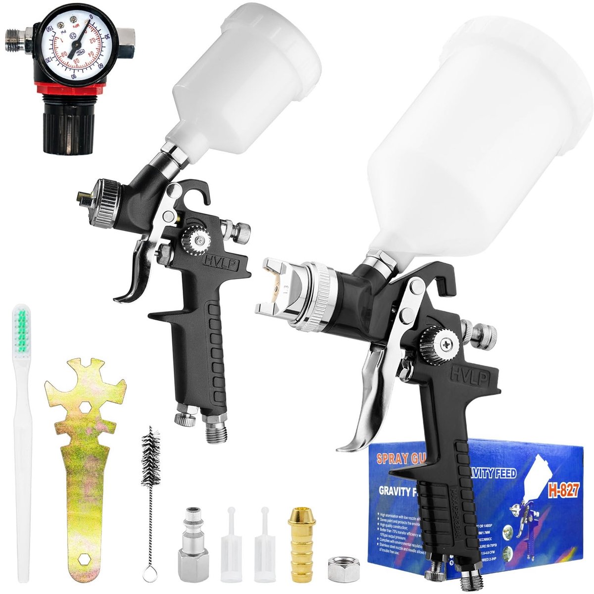 2-in-1 Verfspuit - 0.8mm en 1.4mm sproeikoppen - Zwart