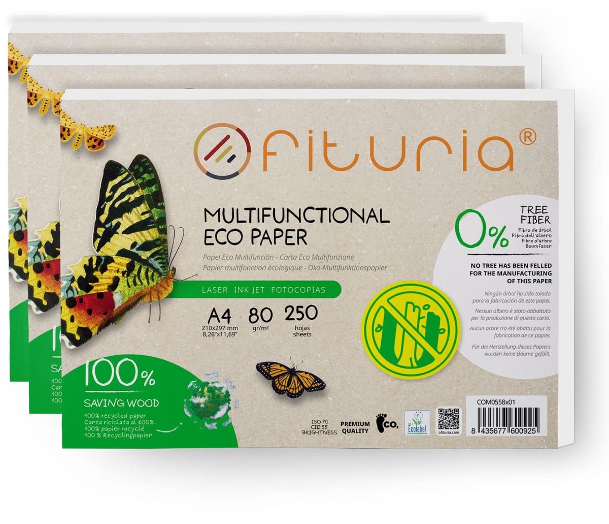 A4 Recycled Papier - 80g, 250 Vellen, Natuurlijk Kleur