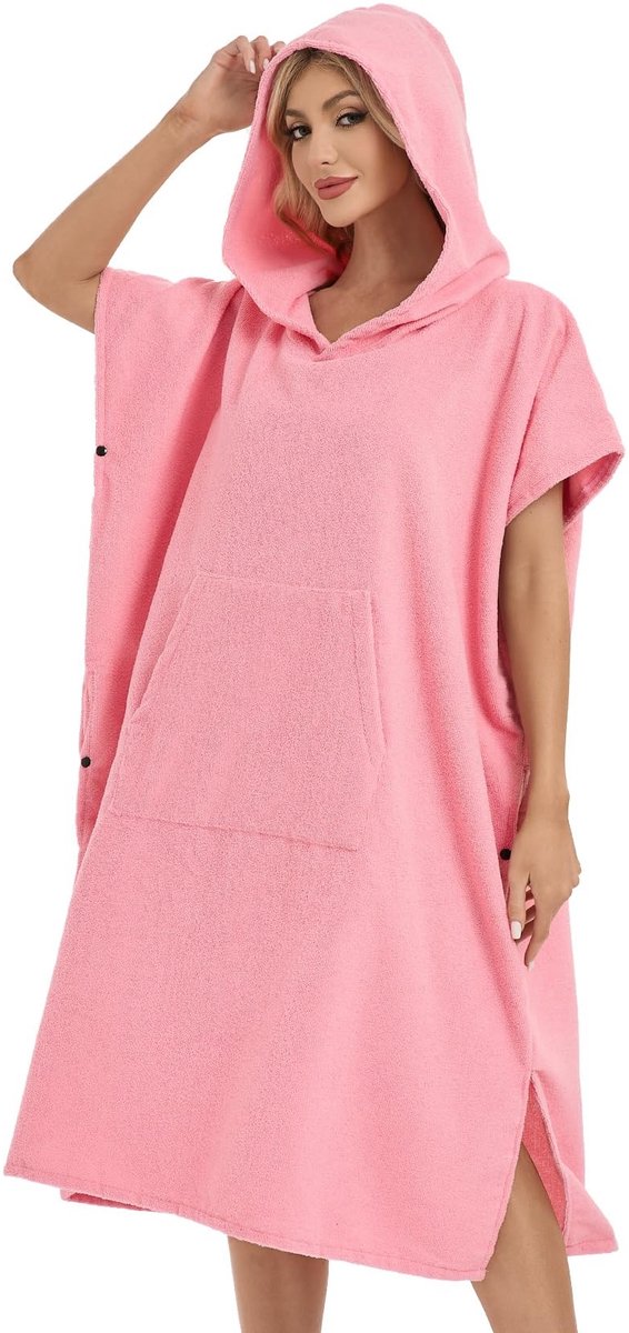 Microfiber Surf Poncho met Capuchon - Sneldrogend en Lichtgewicht - Roze