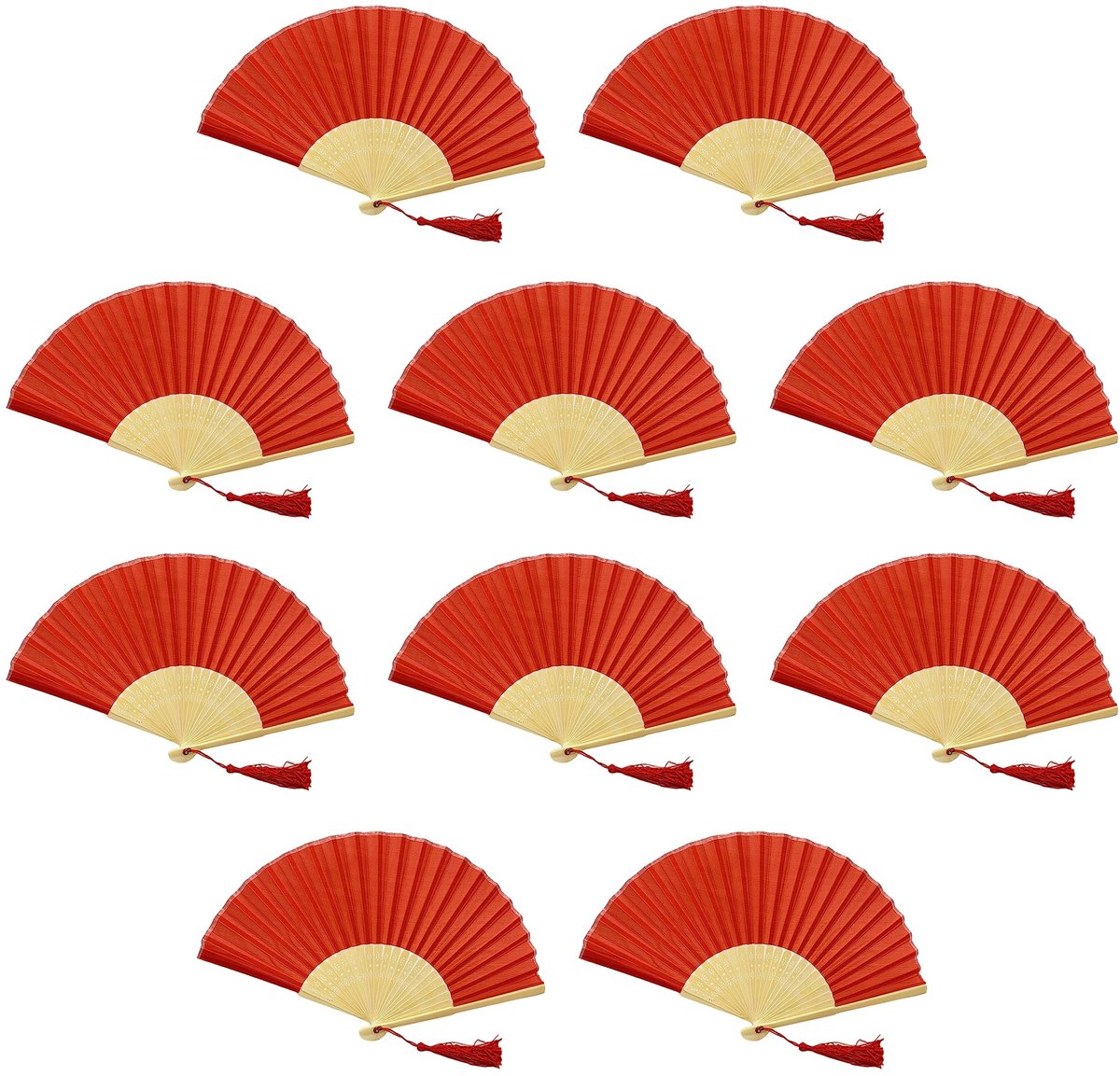 Vouwbare Handfans 10 Stuks - Zijde met Bamboe Ribben