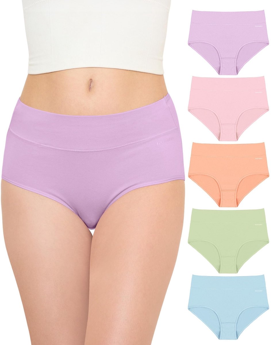 Dames Katoenen Ondergoed - Hoge Taille - 5 Stuks