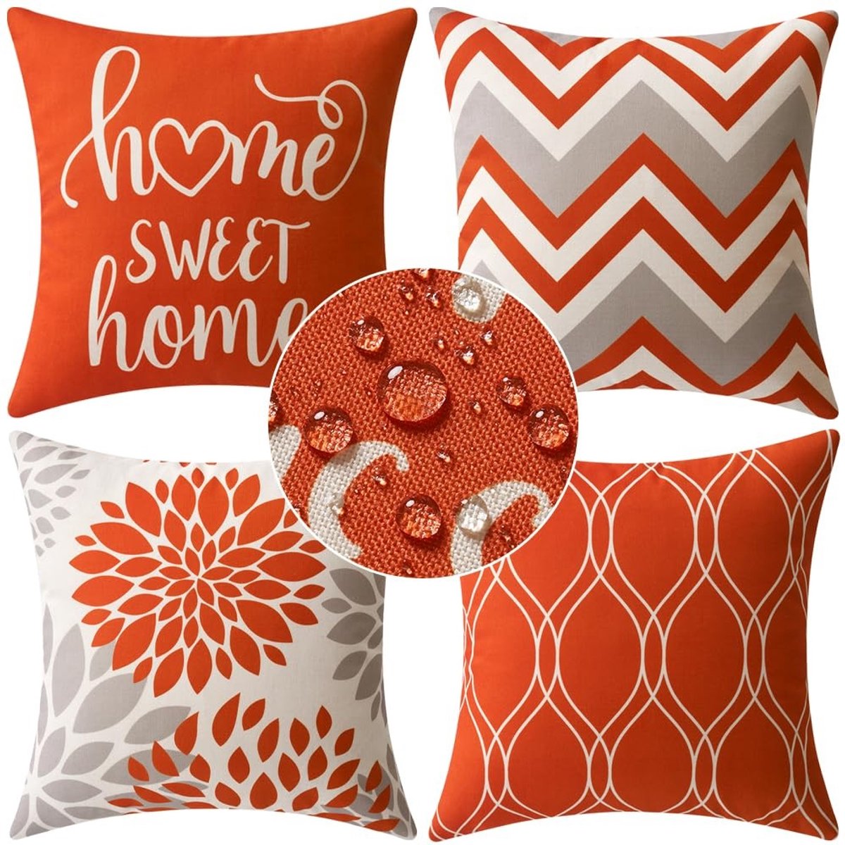 Set van 4 Waterdichte Kussenhoezen - Voor Buiten en Binnen 40 x 40 cm Oranje
