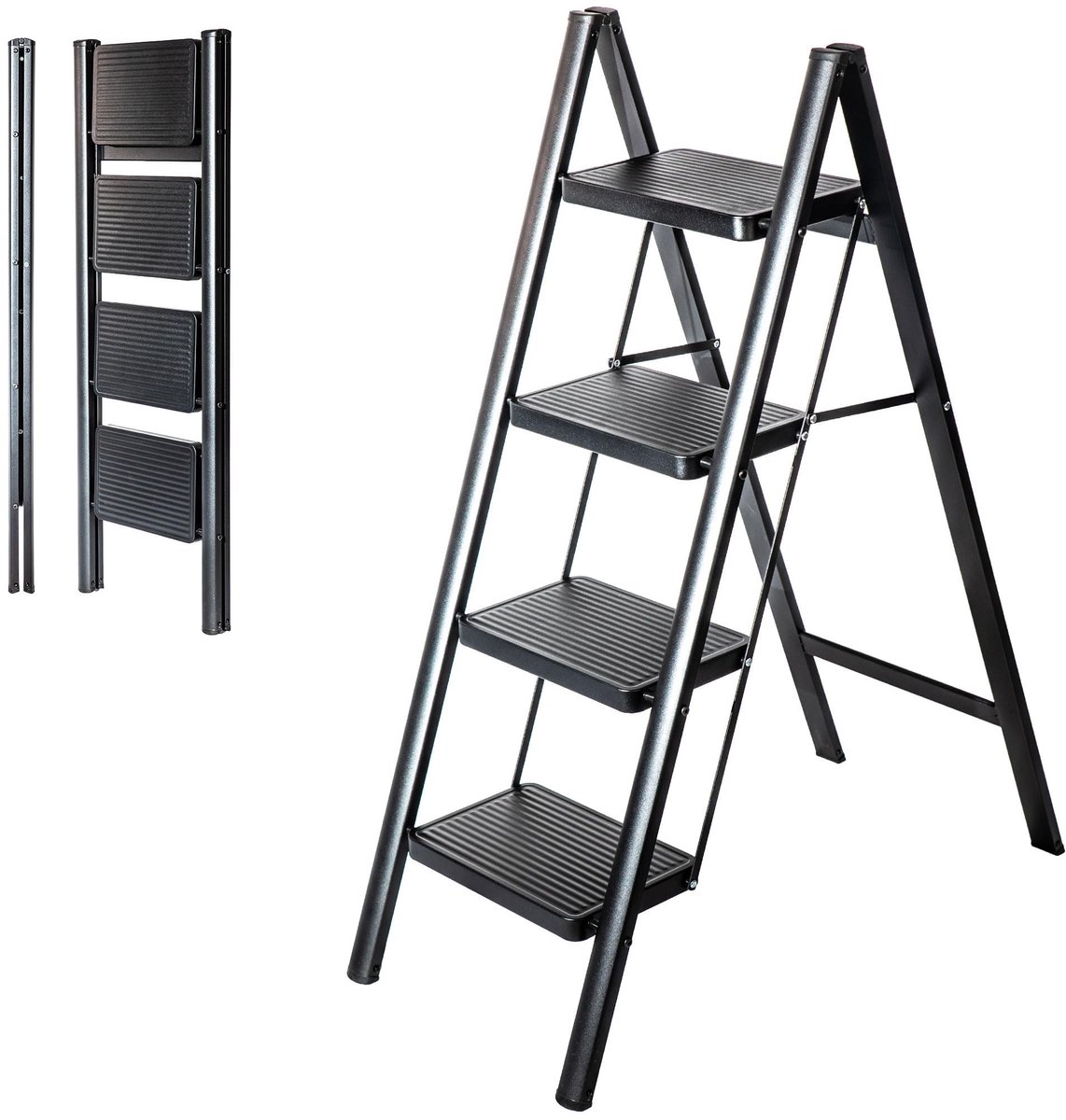 Vouwladder met 4 Treden - Ultra-Compact en Stevig - Zwart