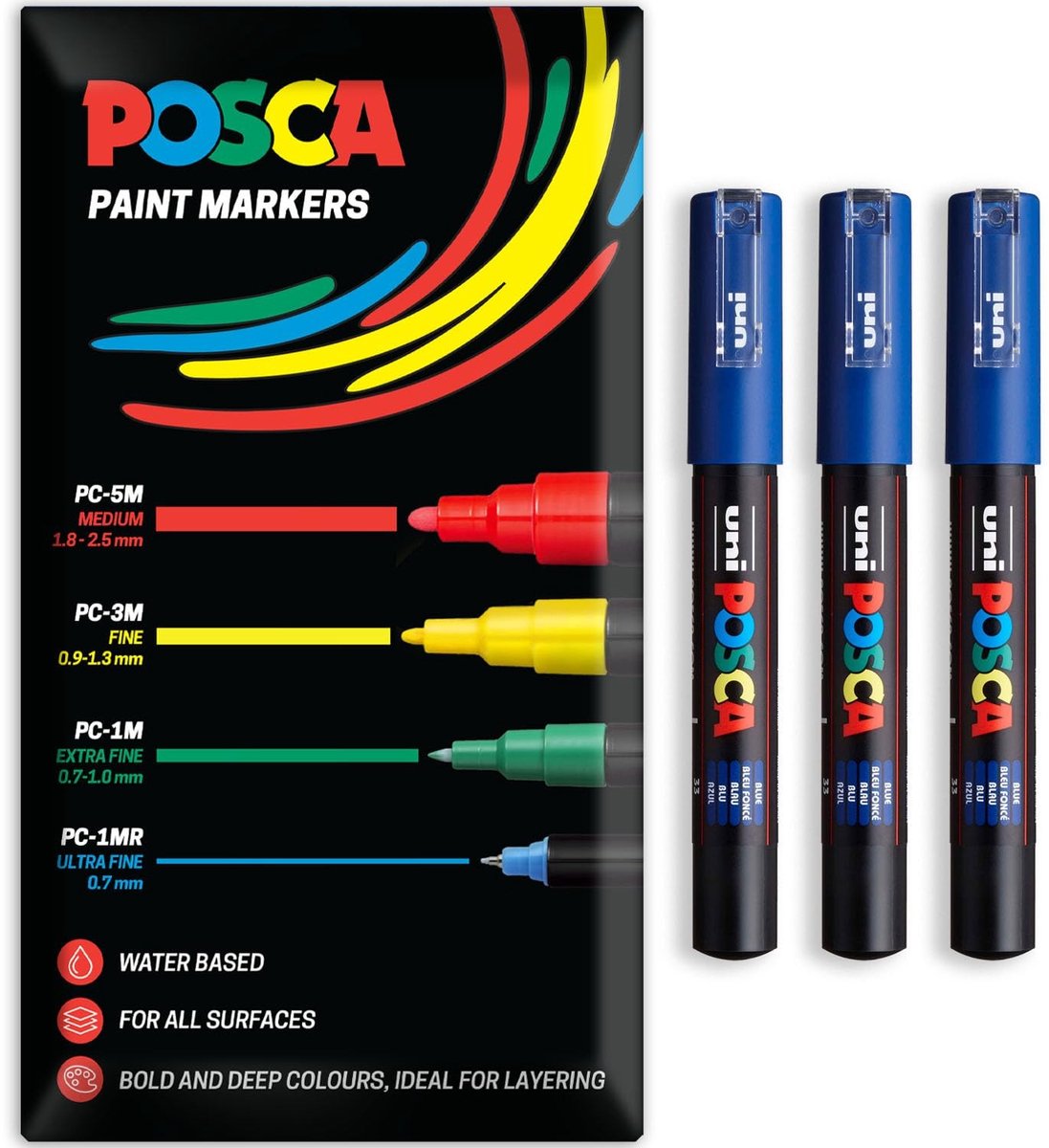 Permanent Marker - Waterbasis - Blauw - Verpakking van 3