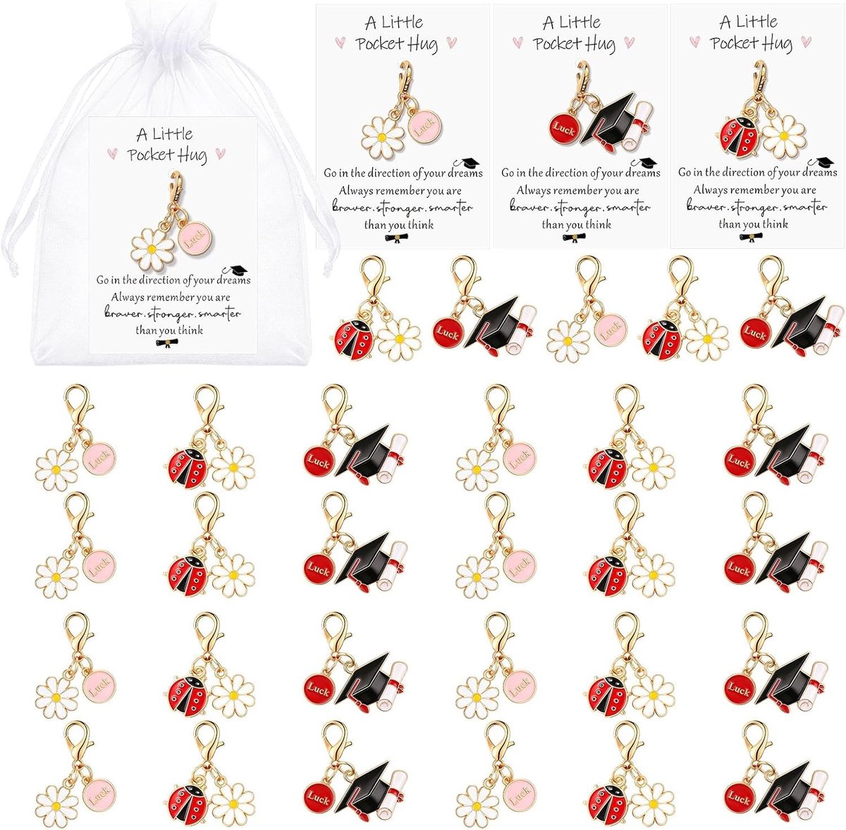 36 Stuks Afstudeersleutelhangers met Wenskaart en Cadeauzak - Perfecte Afstudeercadeaus voor Studenten van Middelbare School, Bachelor, Master en PhD
