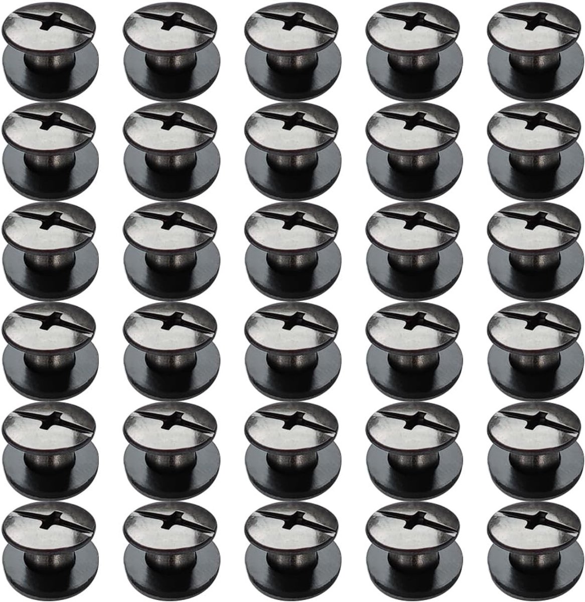 Boekschroeven Set van 30 Stuks RVS M5 x 4mm voor Leer, Boeken en Rugzakken - Zwart Glanzend