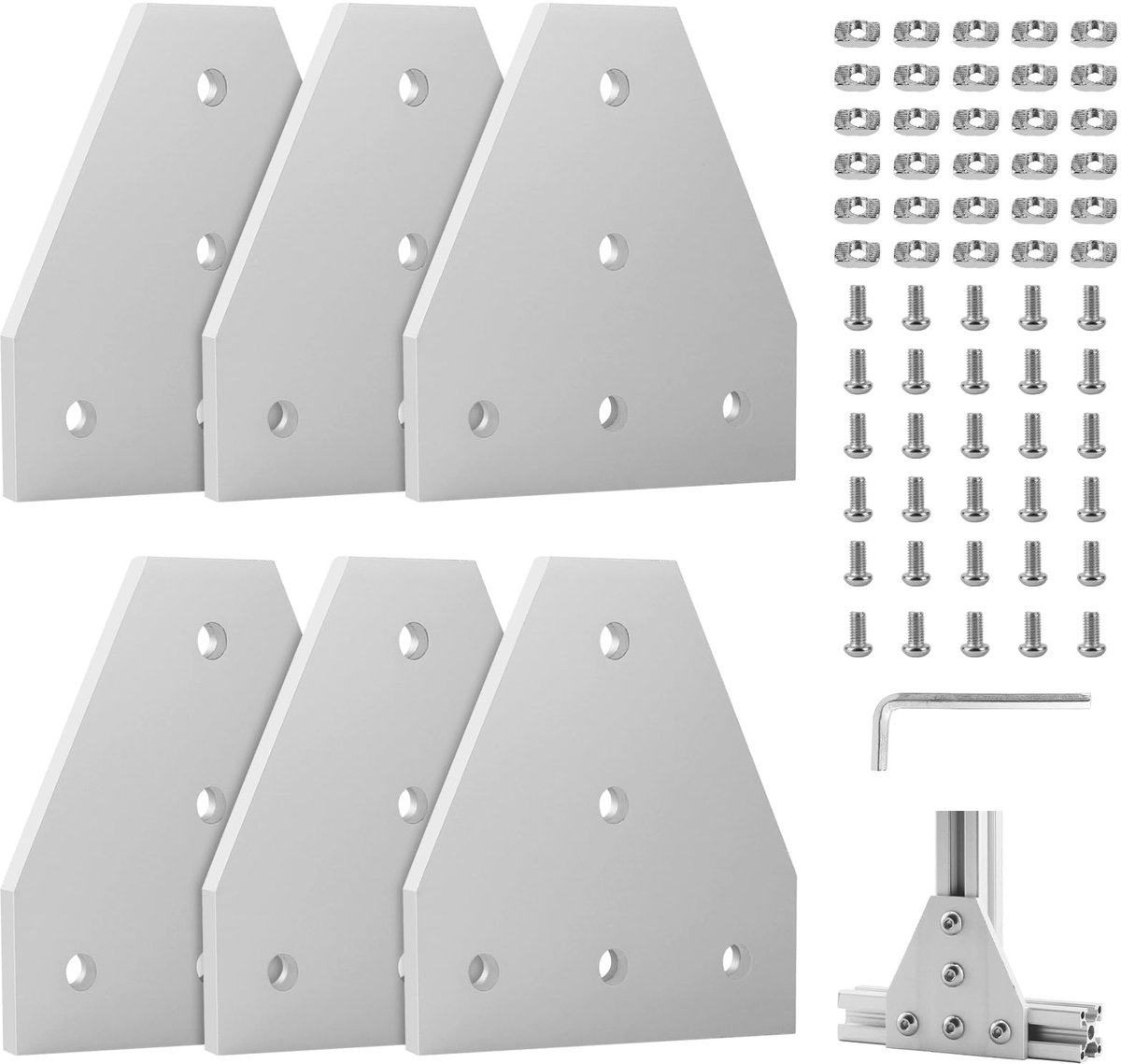 Hoekbeugels Set van 6 - Aluminium Profiel met Schroeven en Moeren