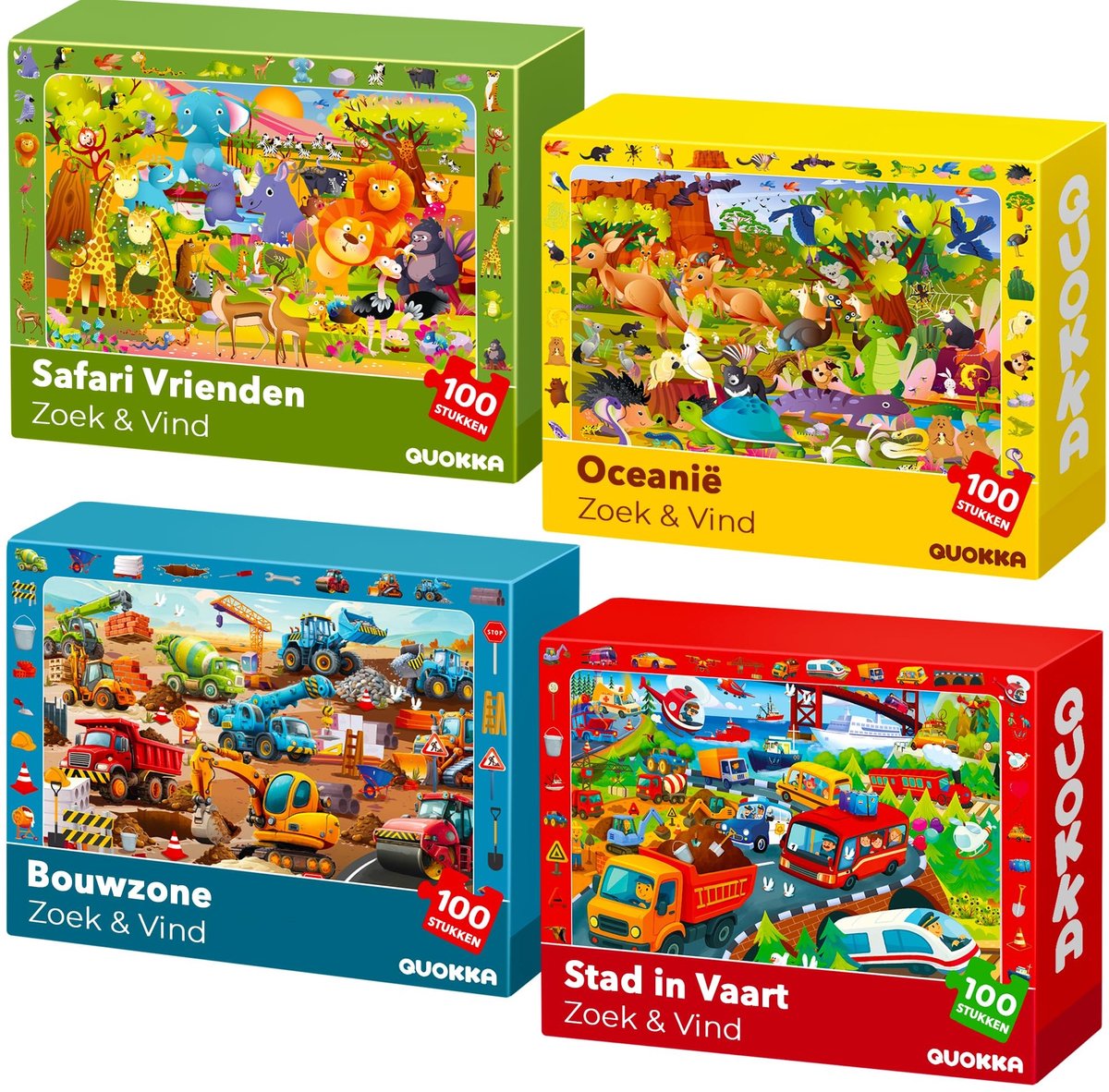 Kinderen Puzzels - 4x100 Stukjes - Educatief Zoek- en Vindspel
