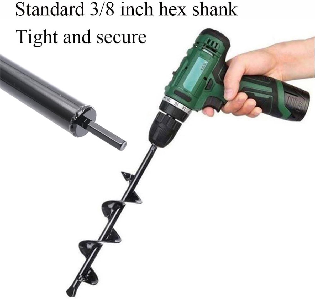 Handboor voor de tuin - Grondboor met 3/8 inch hex shank, ideaal voor planten, graven en tuinieren, 10 x 30 cm
