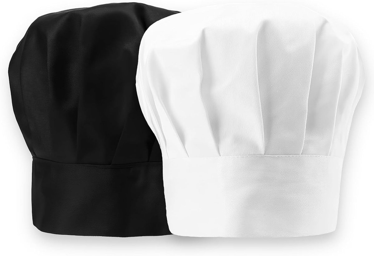 Verstelbare Kookmuts voor Unisex, Katoenen Kookmuts met Haarnet, Zwart en Wit, Perfect voor Horeca en Thuis Koken, Professioneel en Comfortabel