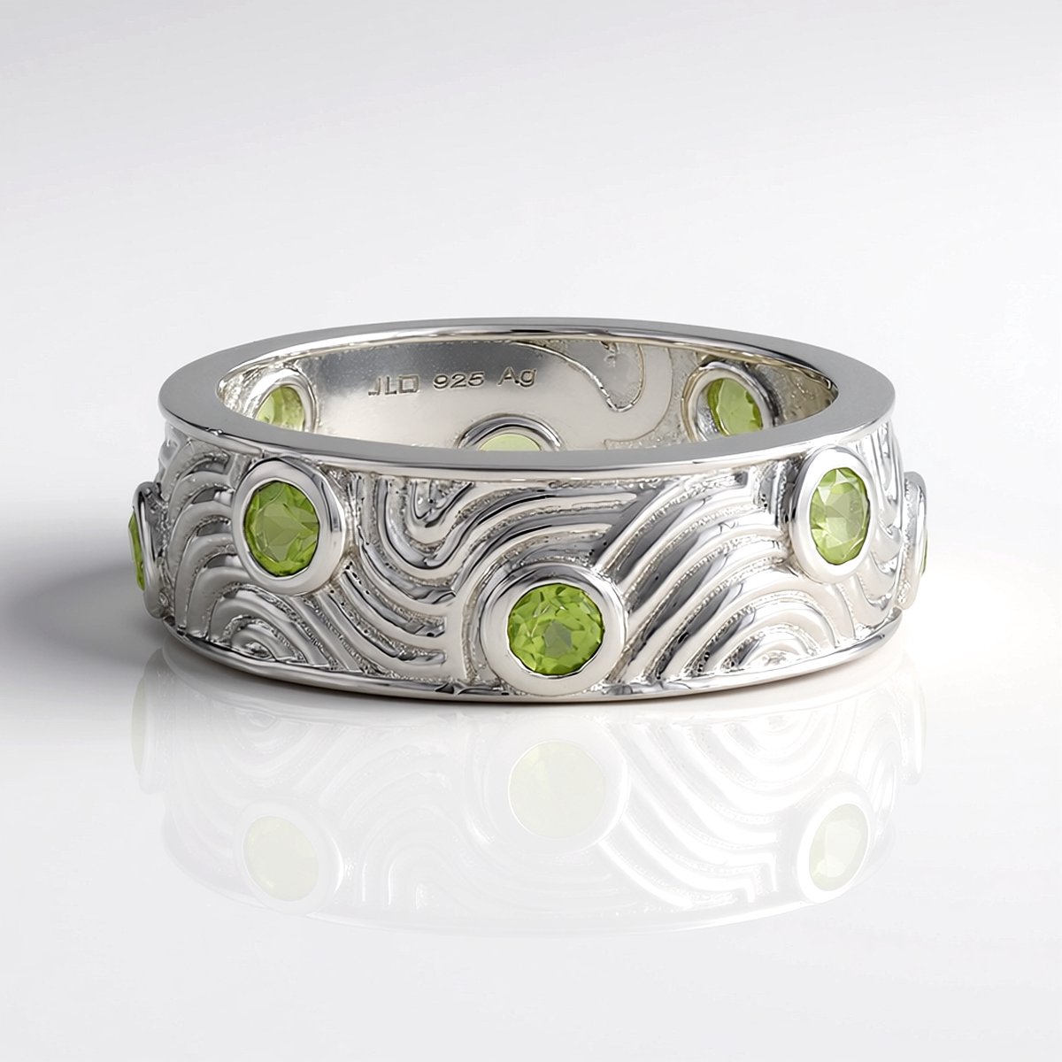Cavill - Zilveren ring met 8 ronde Peridoten 0,91 ct - 925 sterling zilver met platina laag - Moderne Elegante ring dames met groene stenen
