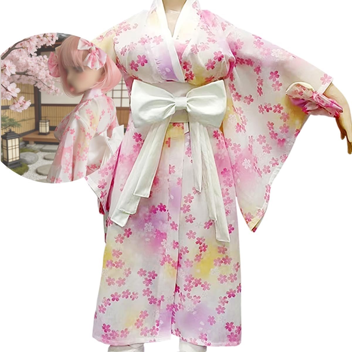 Kimono Poppenkostuum - Geschikt voor 80-100 cm Poppen - Wit, Zwart, Rood