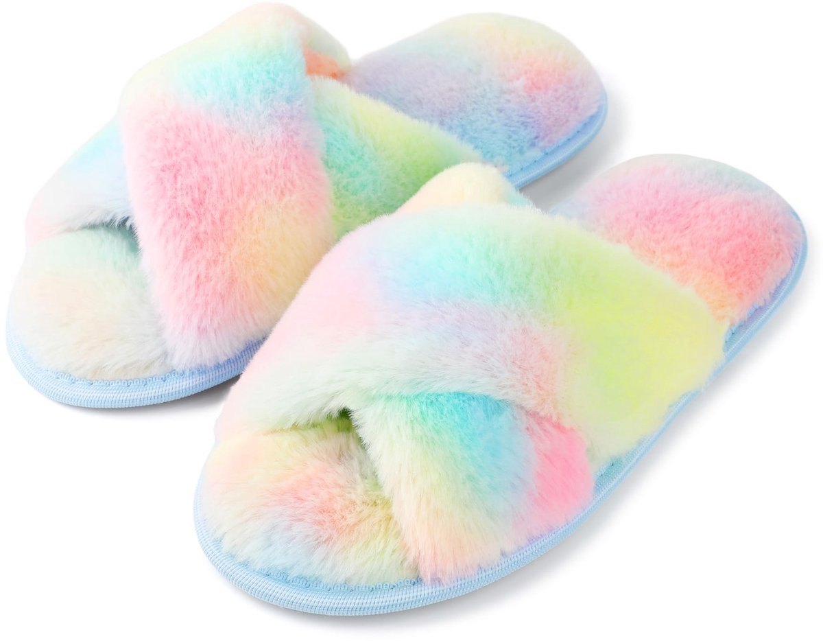 Dames Plüsch Hausschoenen - Regenboogkleuren