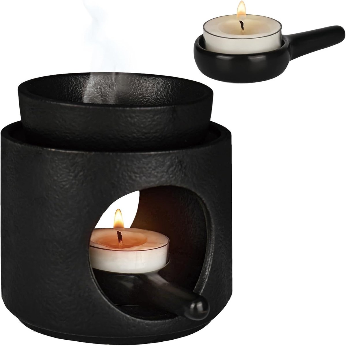 Ceramische Aroma Lamp met Theelichthouder voor Essentiële Olie en Geurbranders, Zwart, Ideaal voor Aromatherapie en Ontspanning