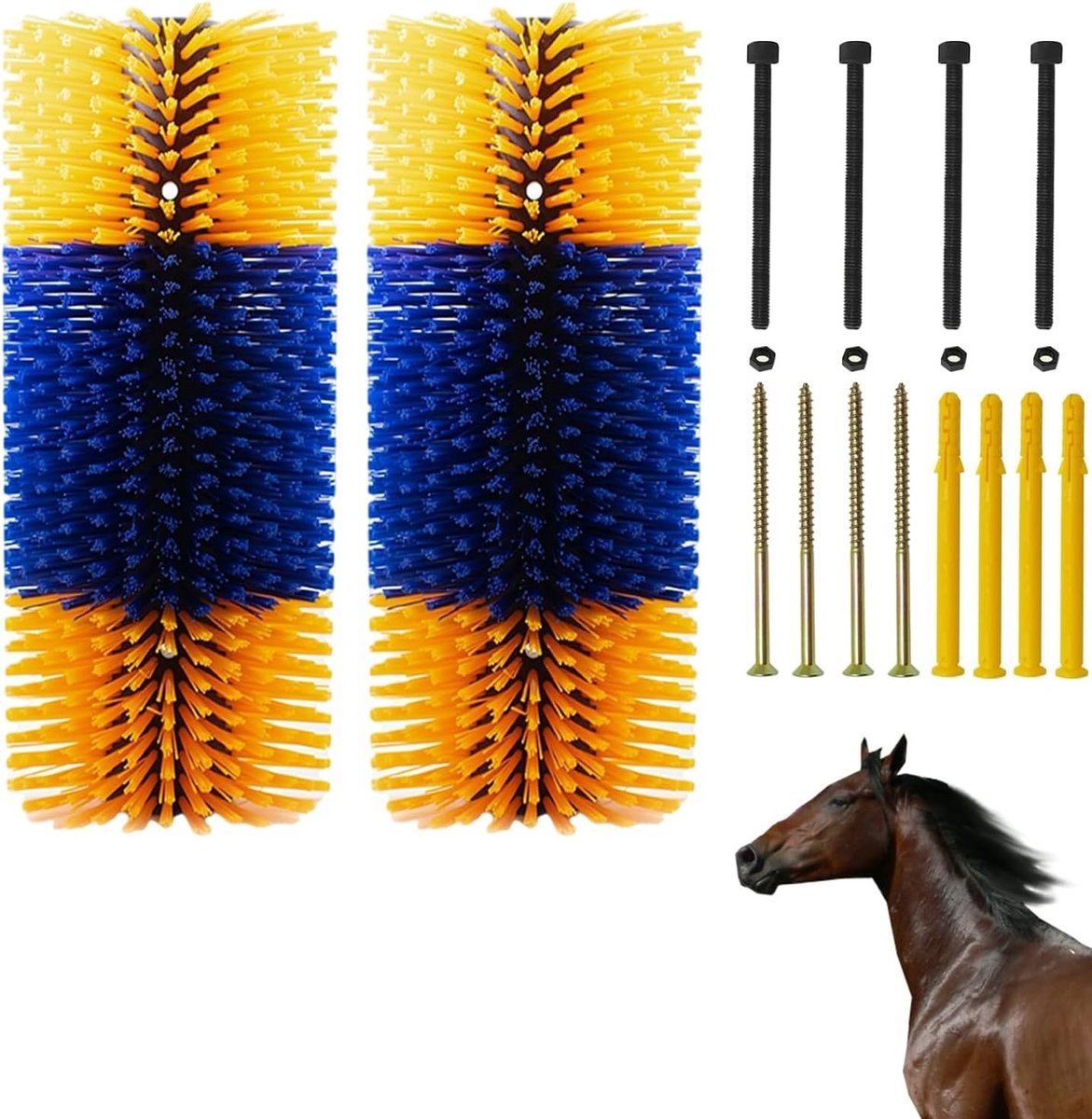 Krasborstels voor boerderijdieren - Massageborstels voor paarden, varkens en geiten, huidvriendelijk en reinigend, 2 stuks voor optimale verzorging en verlichting van rugkrassen