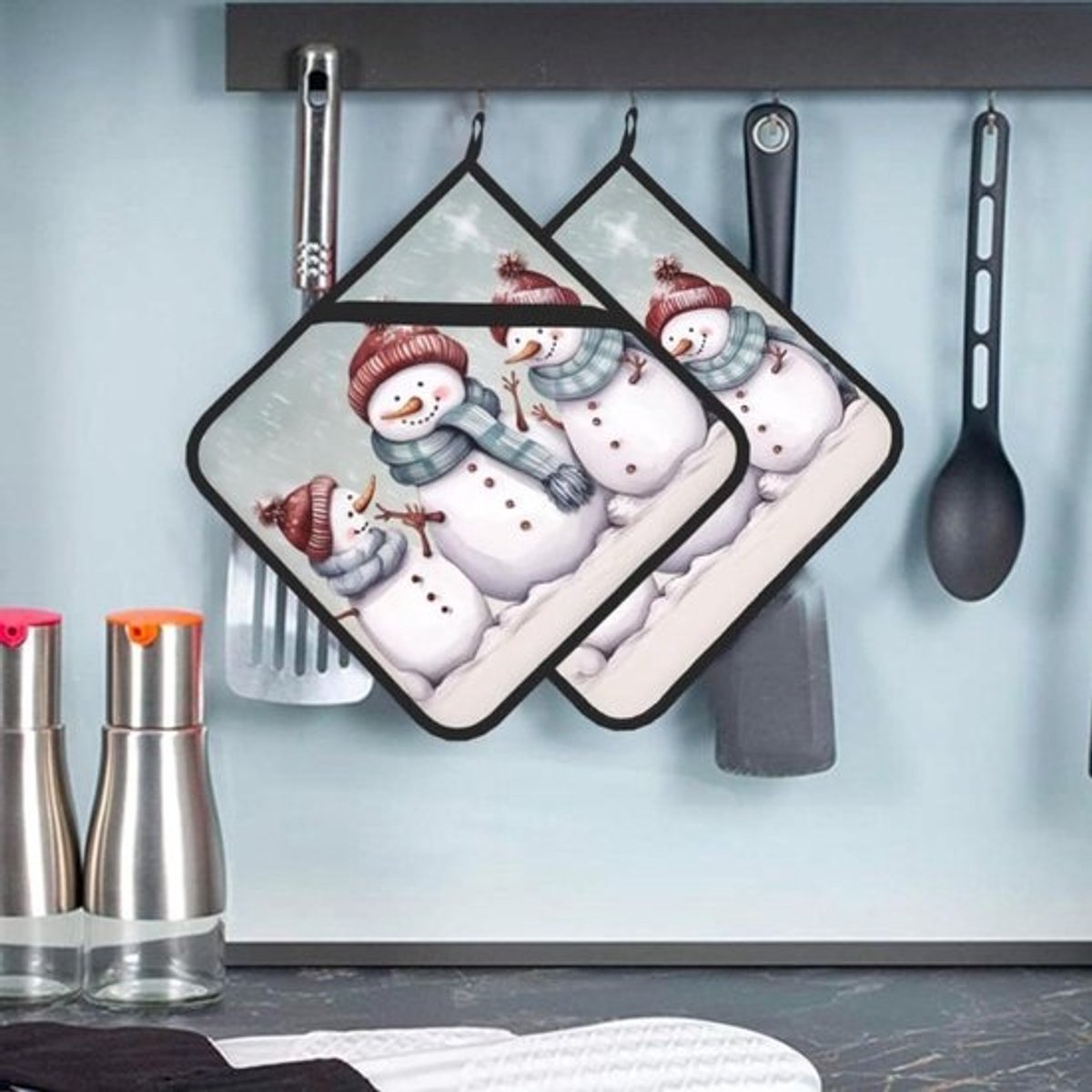Pannenlappen met Zak - Ovenwanten Keukenonderzetter - Hittebestendig Koken - Dubbele Laag Isolatie - 20 x 20.5 cm - Zwart