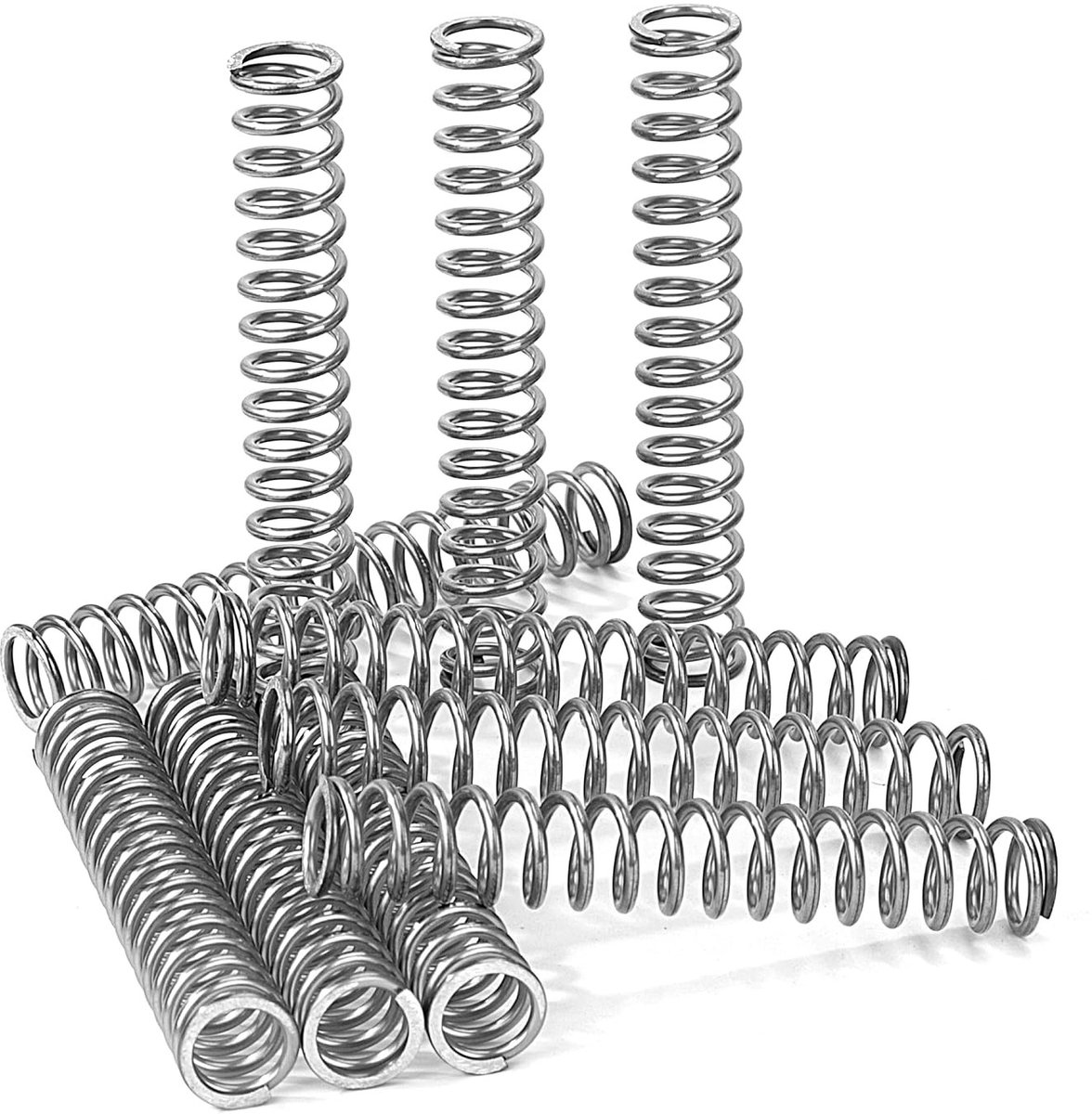 Compressieveren 70 mm van roestvrij staal, draaddiameter 1,5 mm, binnendiameter 8 mm, veerkracht 7,3 kg, set van 10 stuks voor diverse toepassingen