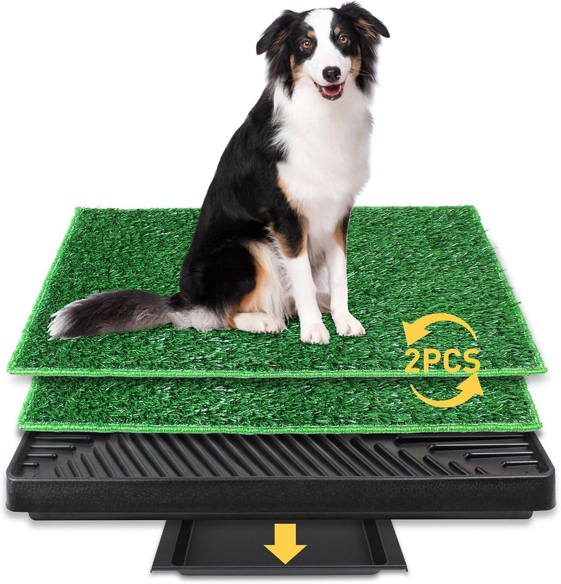 XL Honden Toilet Puppy Plas Training Mat met Twee Kunstgras Matten en Afvalbak voor Binnen en Buiten, 76cm x 51cm - Ideaal voor Puppy Training en Hygiëne