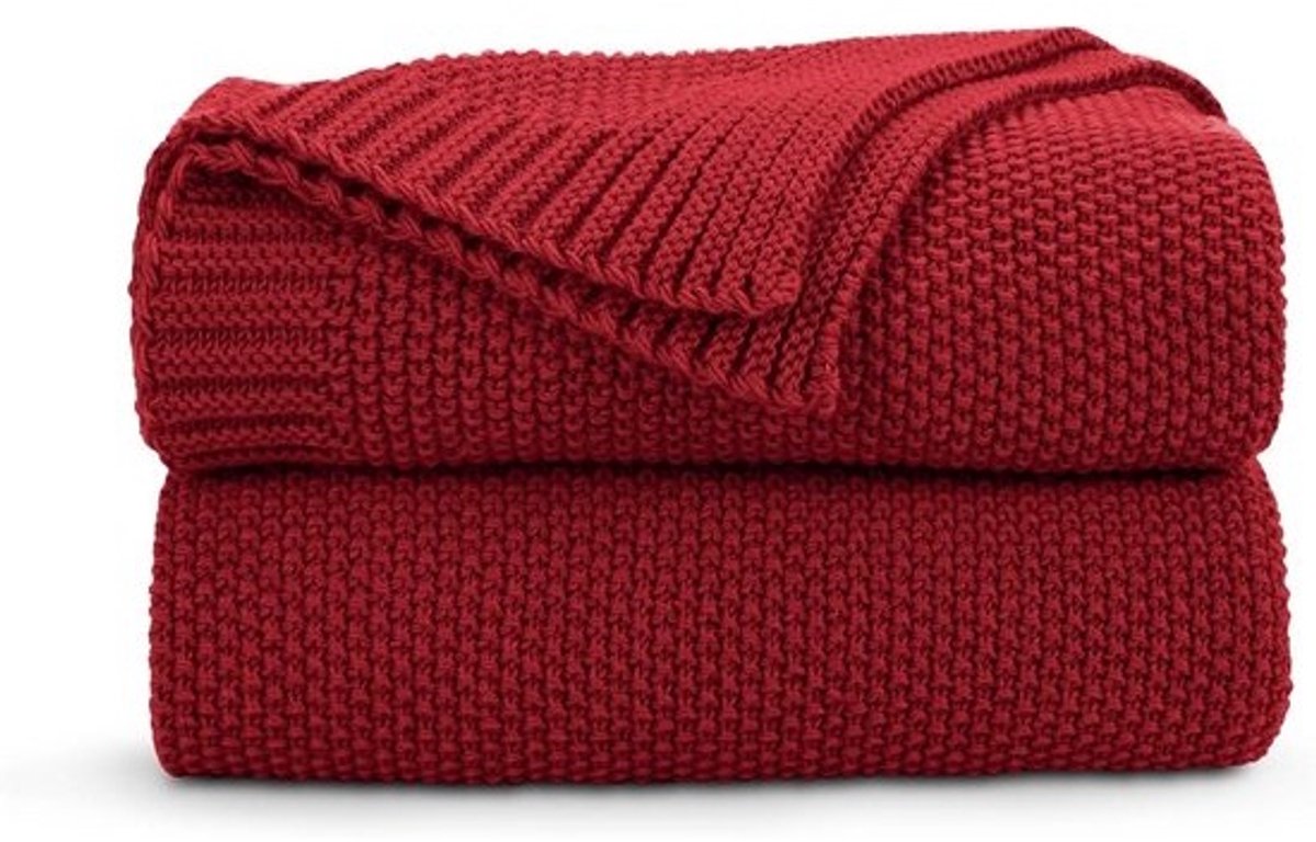 Kerstdeken Gebreid - Plaid Bank - Bank Aankleden - Zacht Acryl Garen - 127 x 152 cm - Rood