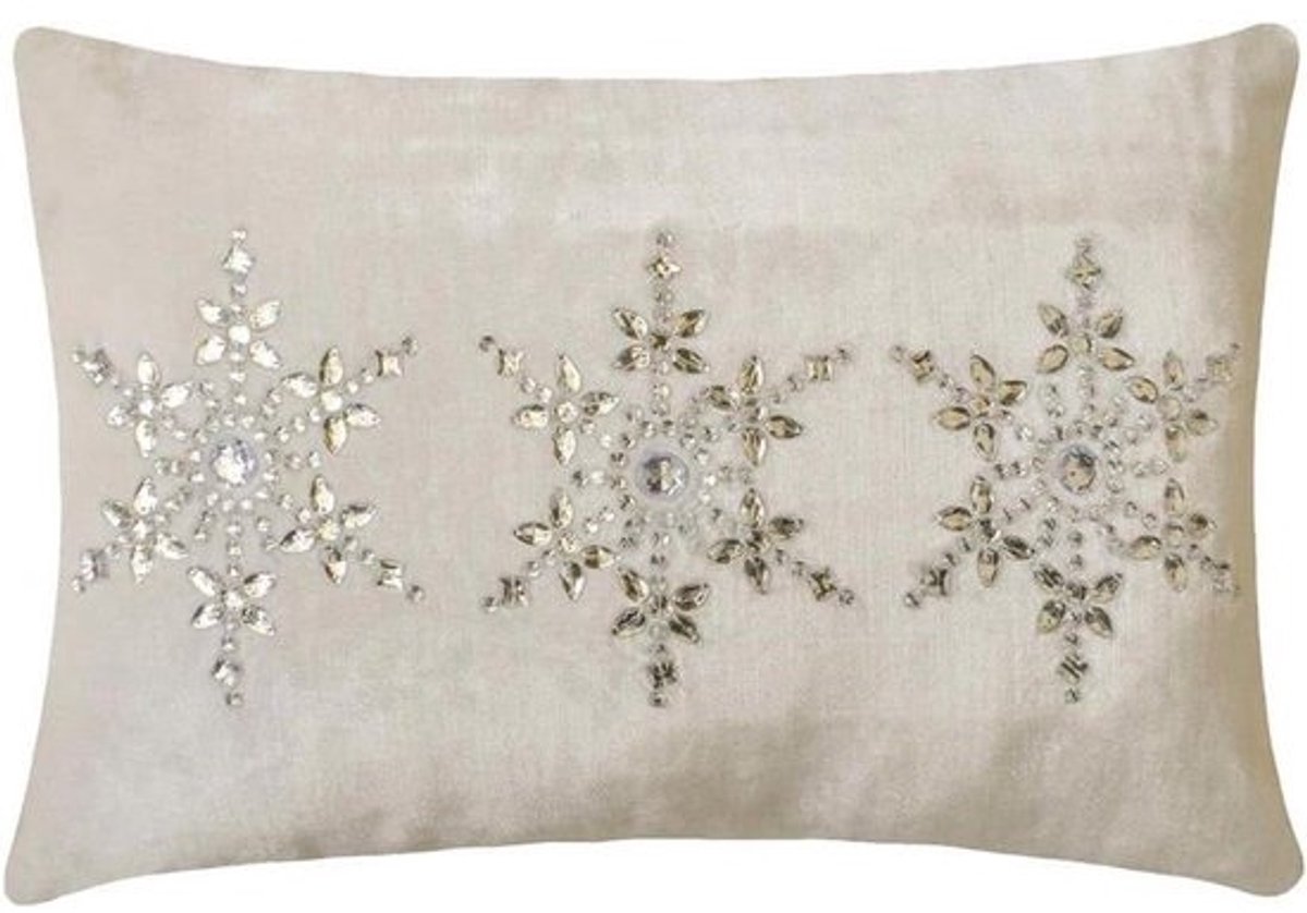Kussenhoes Set - Lumbale Kussensloop Sneeuwvlok - Woonkamer Decoratie - 100% Handgemaakt - 30 x 45 cm - Wit