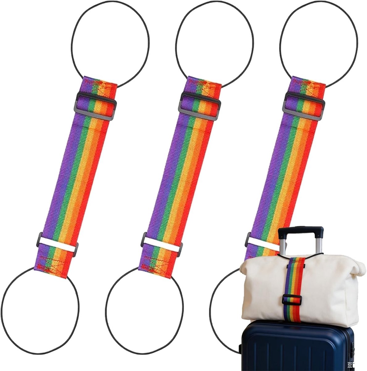 Set van 3 Elastische Kofferspanners in Kleurrijke Ontwerpen voor Handbagage, Tassen en Rugzakken, Ideaal voor Reizen en Veiligheid