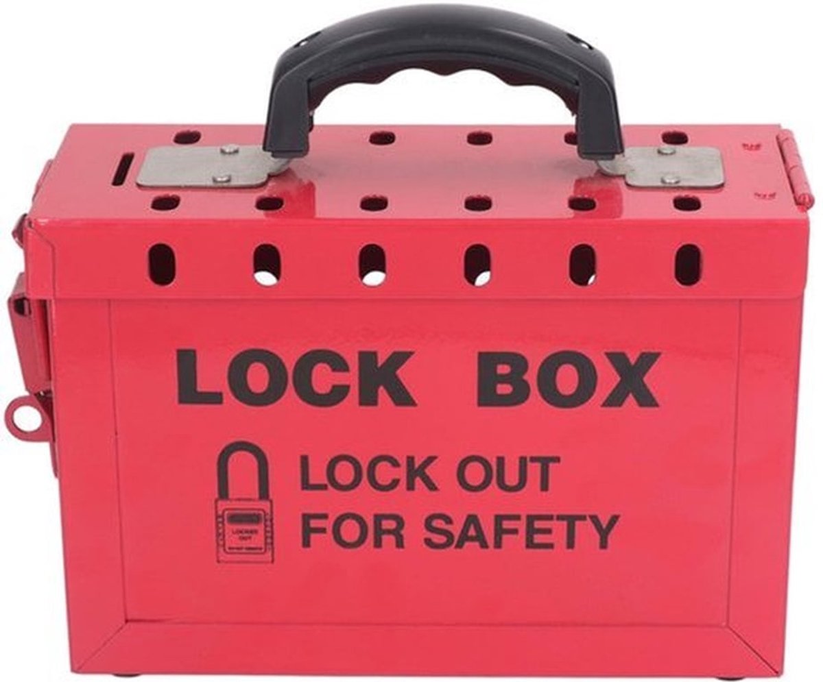 Safety Group Hangslotkast, Roestvrijstalen Lockout-tagout-box met Ergonomisch Handvat, Biedt Plaats aan 13 Hangsloten, Scharnierend Deksel en Sluiting, Zichtbaar Sleutelgat,