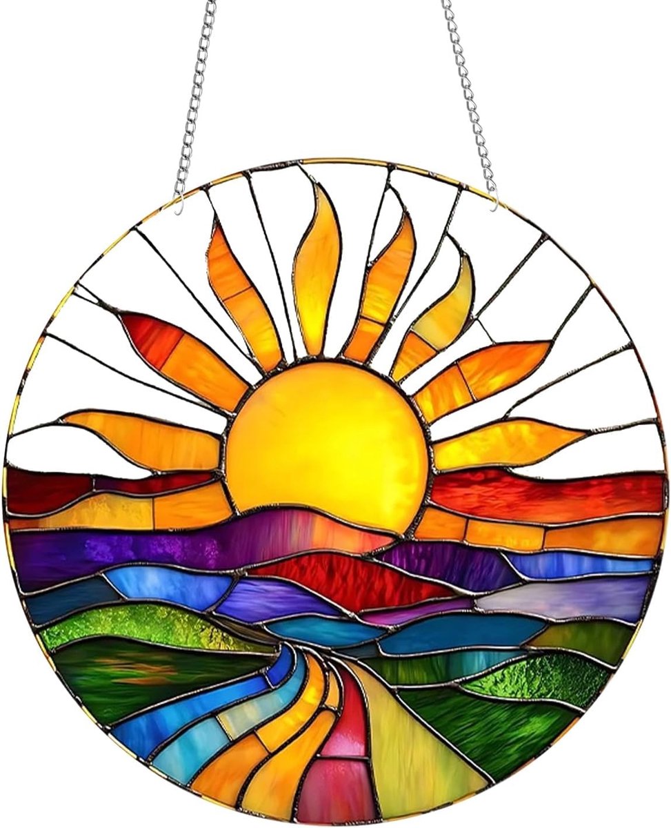 Kleurvolle 20x20cm Geveldecoratie van Glas, Ideaal voor Thuis, Tuin en Raam, Perfect als Cadeau voor Tuinliefhebbers