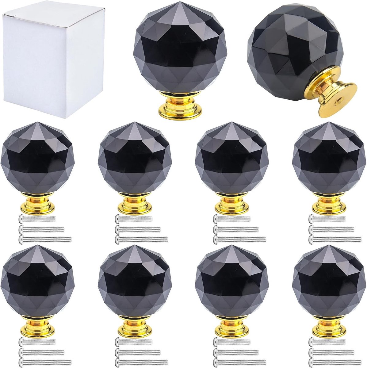 Set van 8 Stuks 40mm Transparante Kristallen Kastknoppen met Gouden Basis voor Keuken, Kasten en Lades - Inclusief Schroeven voor Makkelijk Monteren