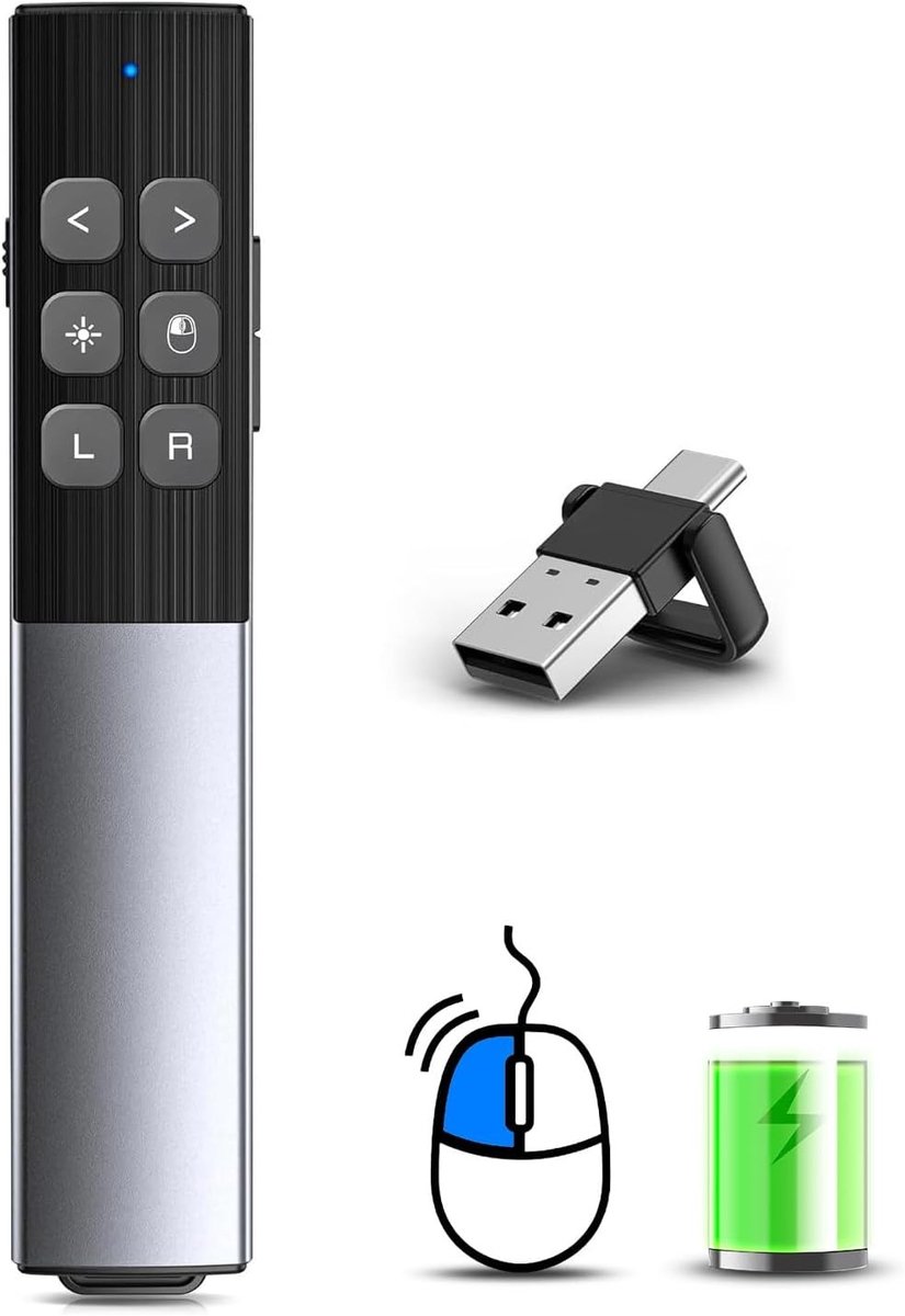 Draadloze Presentator met Oplaadbare USB Type C, Geschikt voor Mac en PC, Ideaal voor Presentaties en Vergaderingen