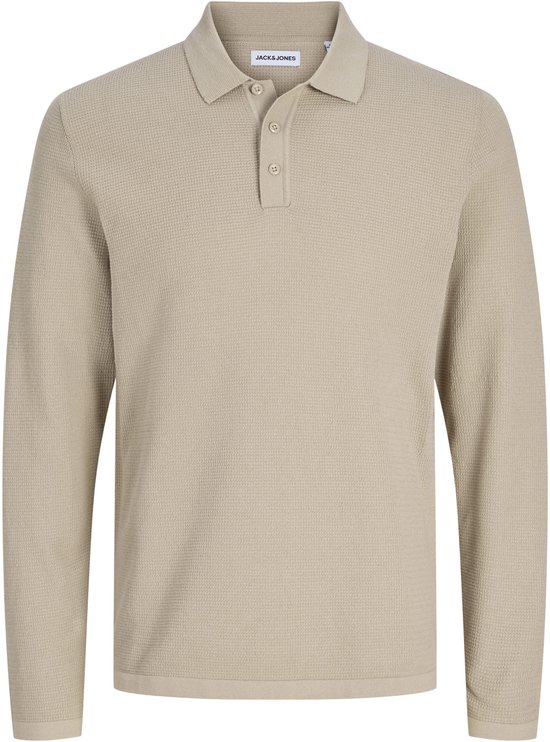 Beige gebreide polo met lange mouwen en knoopsluiting