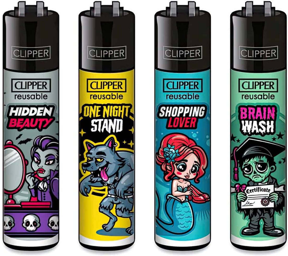 Clipper Classic Large Aanstekers "Brain Wash" (4 Stuks)