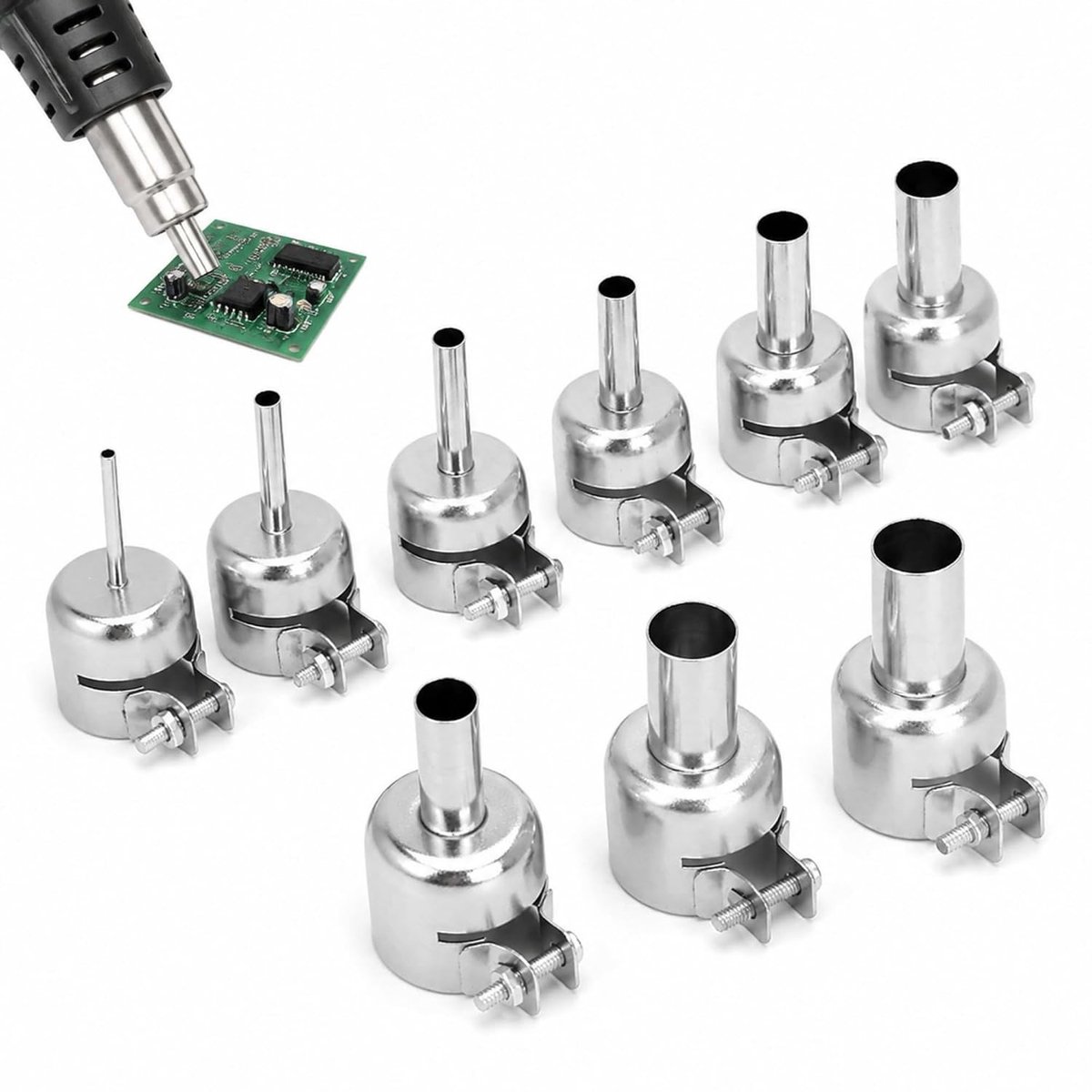 8-delige RVS Nozzle Set voor Hittepistool - Warmtebestendige Opzetstukken 3-12mm voor Precisiewerk