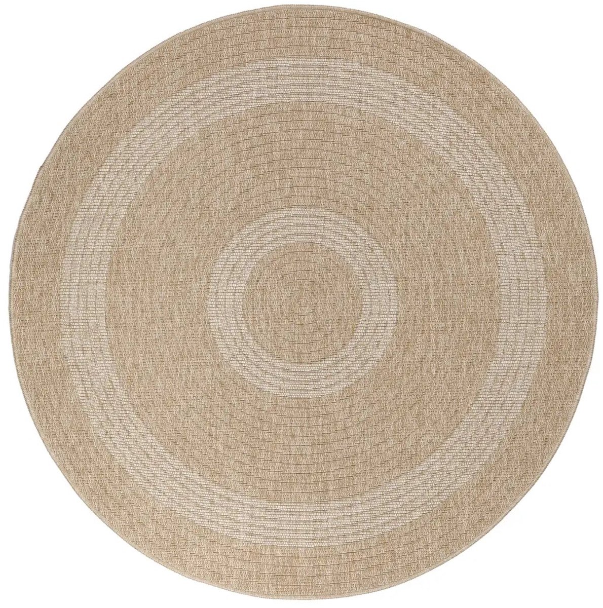 Dutch XXL Rond Buitenkleed | Comilla | Ringen | Beige | 120x120 cm | Buitentapijt | Tuintapijt