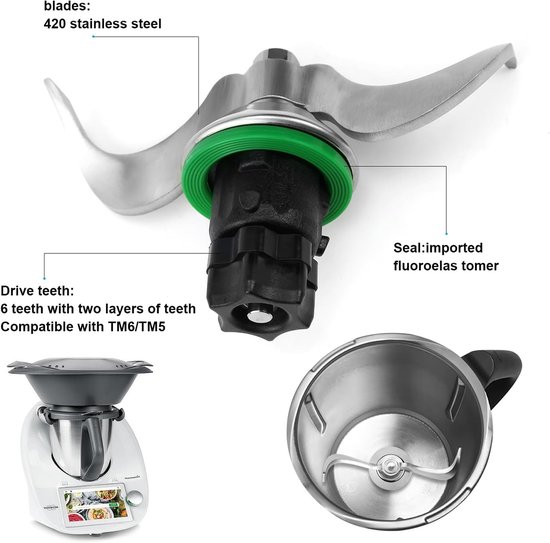 RVS deegmixer voor Thermomix TM5 en TM6, deegkneder met 2 messen, accessoires voor snel mengen en eenvoudig reinigen, ideaal voor bakliefhebbers en thuisbakkers van RVS — afbeelding 4