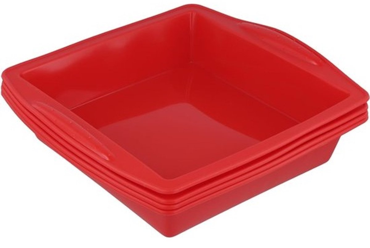 Vierkante Siliconen Bakvorm - Brownie Vorm Set - Gebak Maken - Antiaanbaklaag - 26 x 243 x 5 cm - Rood